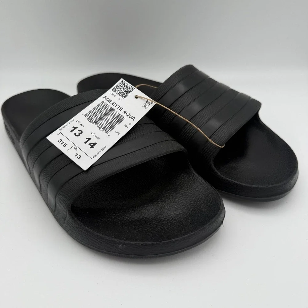 NWT UNISEX Adidas Black Adilette Aqua Slides Slip-On Sandal Sz 13 Mens 14 Womens